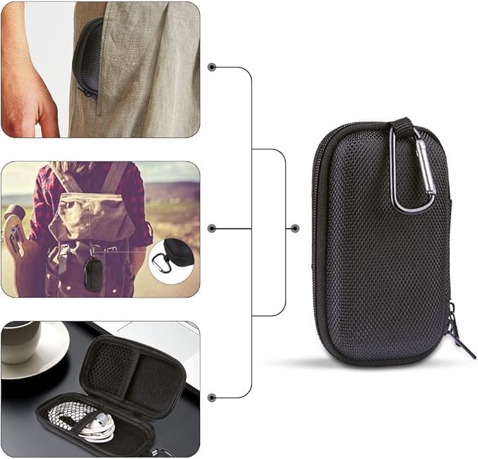 Portable Hard EVA Case, Hootek Protective Hard Shell Travel Carrying Case Bag with Dual Zipper and Metal Carabiner for MP3 Players, USB Cable, Earphones, Memory Cards, U Disk, Lens Filter, Keys, Coins