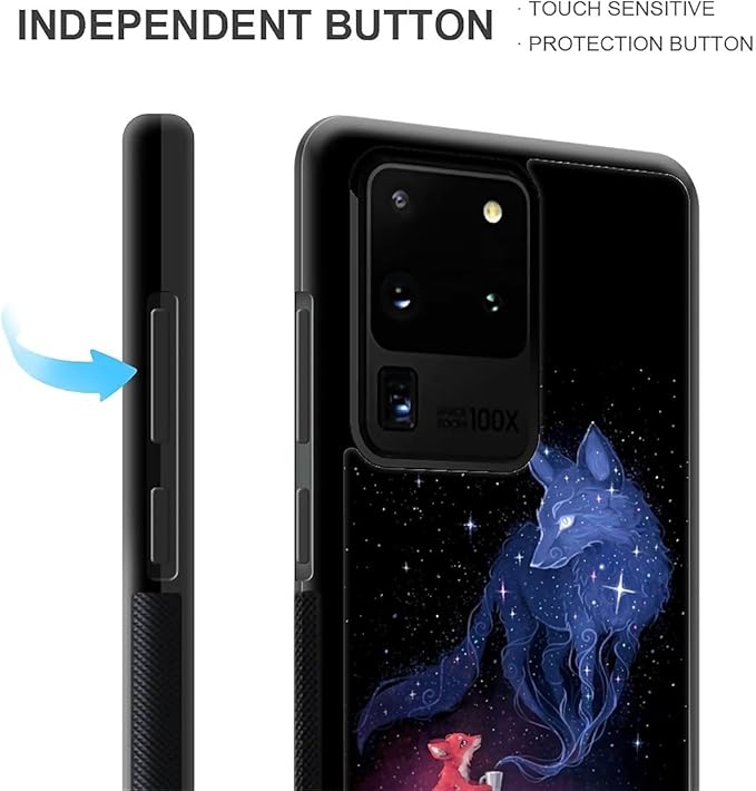 for Samsung Galaxy S20 Ultra Case, Galaxy Fox Wolf Pattern Graphic Design Girl Boy Soft Silicone Hard Acrylic Shock Protection for Samsung Galaxy S20 Ultra