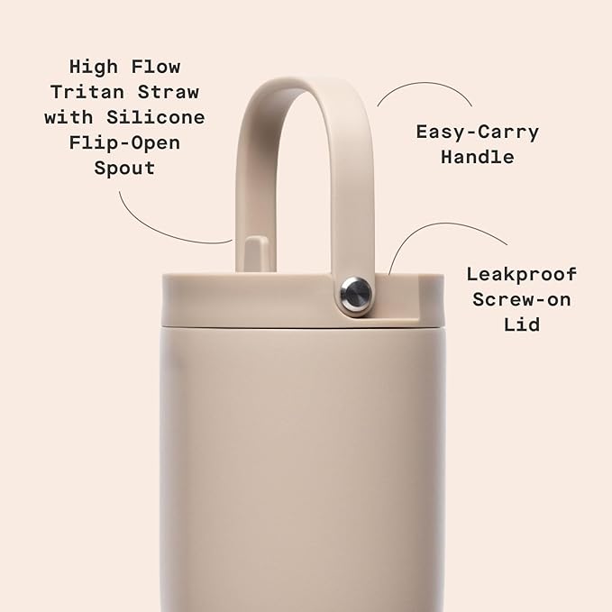 Corkcicle Go Cup XL - Leak-Proof Travel Tumbler - Triple Insulated Stainless Steel Water Bottle - Easy-Carry Handle - Summer Drinkware Gift - Keeps Drinks Ice Cold - 30 oz - Desert