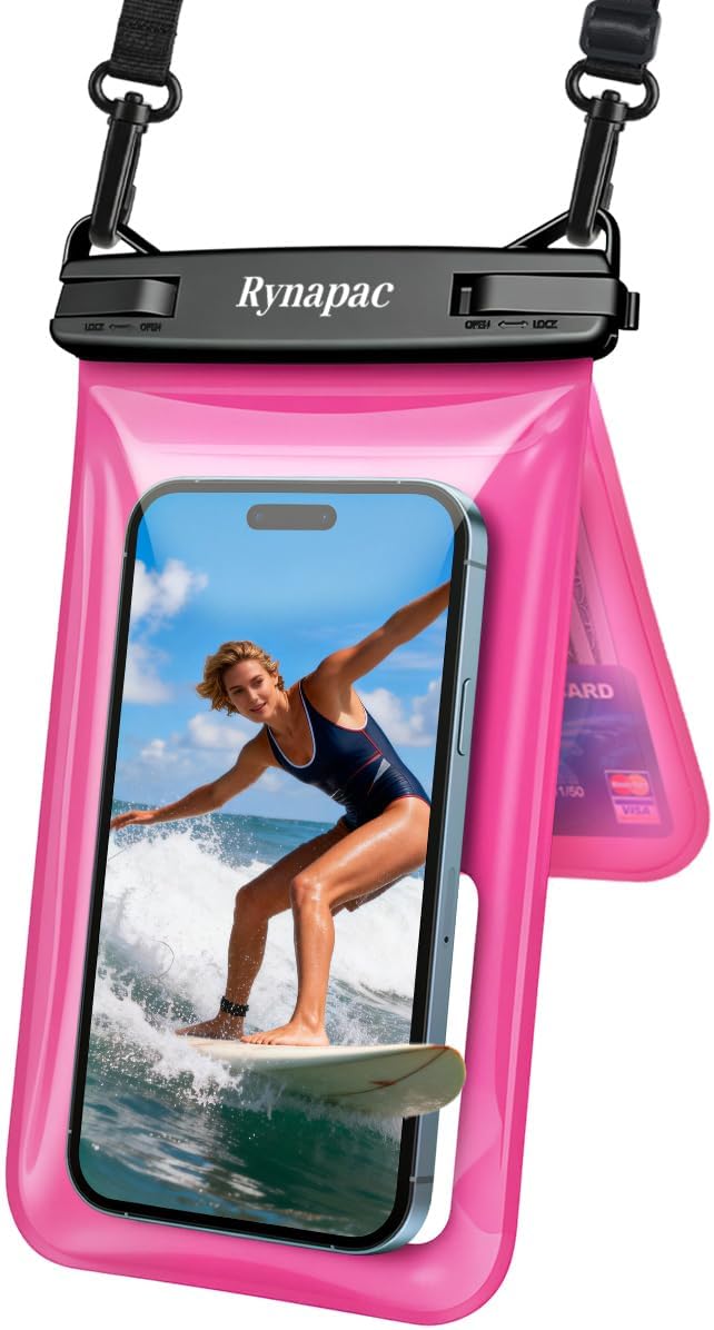 Rynapac IPX8 Waterproof Phone Pouch Floating, [Up to 8.5''] Double Space Waterproof Phone Case with Adjustable Lanyard for iPhone 17 16 15 Pro Max, Cell Phone Dry Bag for Beach Cruise Ship Essentials