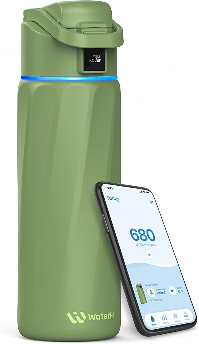 BOOST Smart Water Bottle that Reminds You to Drink, 24oz BPA-Free Stainless Steel Vacuum Insulated, Wide Mouth Water Tracker Bottle with APP for School, Gym, Office, Ideal for Mother's Day