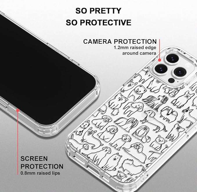 MOSNOVO Case for iPhone 13 Pro Max, [Buffertech 6.6ft Military-Grade Drop Protection] [Anti Peel Off Tech] Clear TPU Bumper Phone Case Cover Design - Doodle Dog