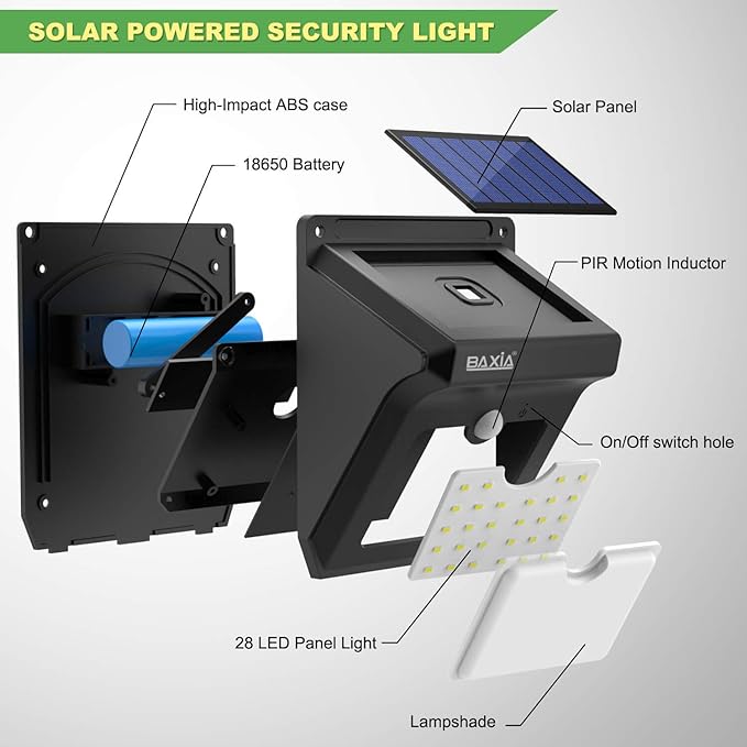 BAXIA TECHNOLOGY Solar Outdoor Lights Wireless Security Motion Sensor Solar Lights Outdoor Waterproof for Front Door,Backyard,Steps,Garage,Garden (400LM,4 Packs)