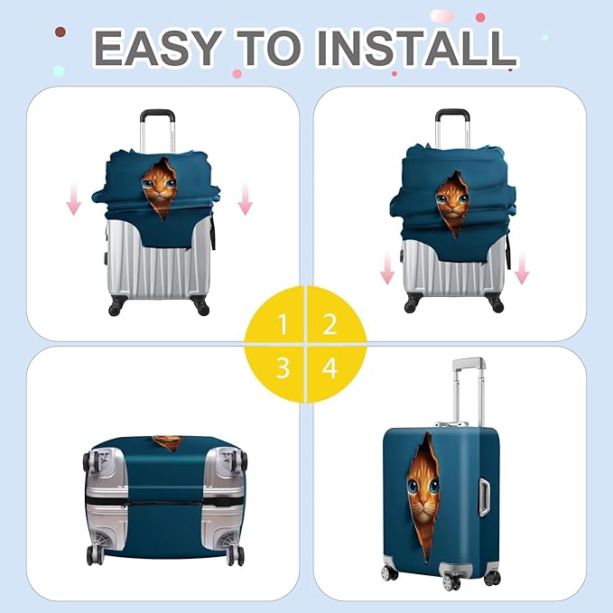 ANNA QUEEN 3D Cat Face Luggage Cover, Cute Peek Cat Suitcase Protector, Stretchable Washable Cover for 20-22 Inch Luggage
