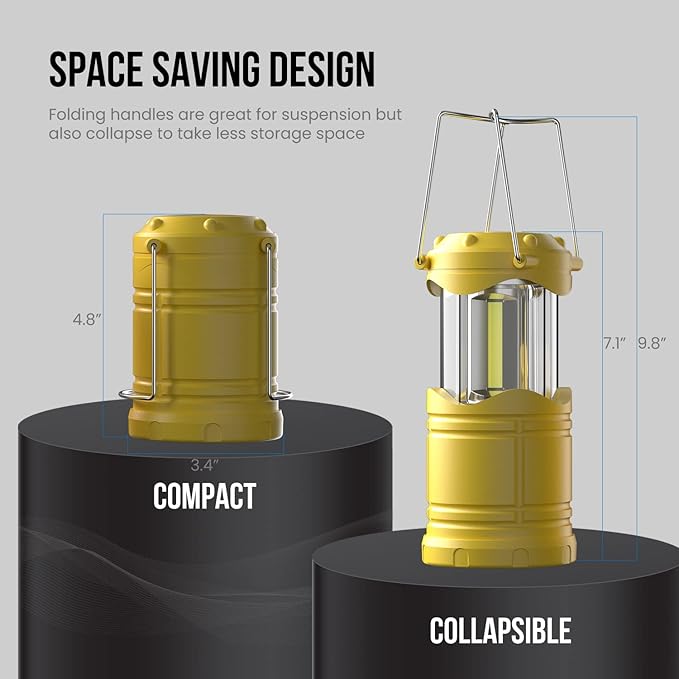 Lichamp LED Camping Lantern, 4 Pack Battery Powered Flashlight for Power Outages, Portable Collapsible Hanging Light Essential for Home, Outdoor, Emergency Lamp Survival Kit Gear for Hurricane, Yellow