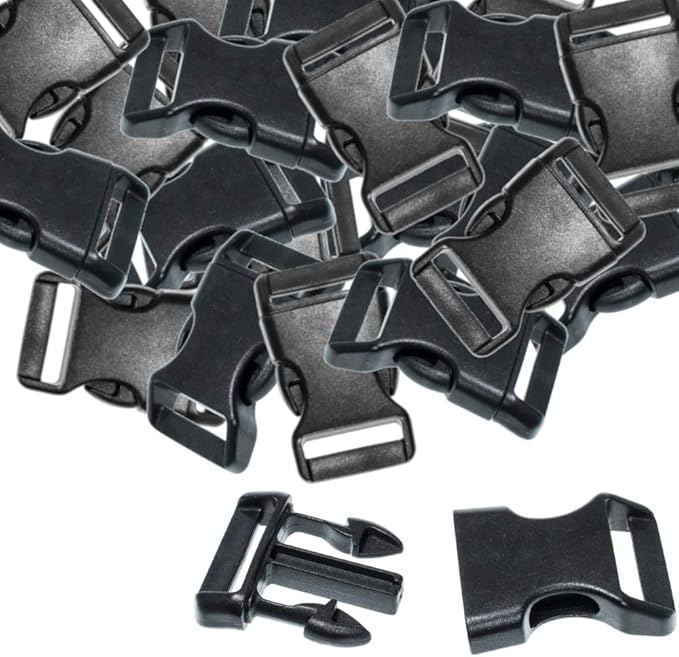 Black Plastic Side Release Buckles for Paracord Bracelets (1 Inch, 25 Pack)