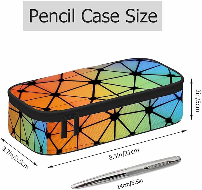 Abstract Lines Pencil Case Organizer Geometric Triangles Fluorescent Neon Stationery Box Makeup Box School Supply for Boy Girl Men Women
