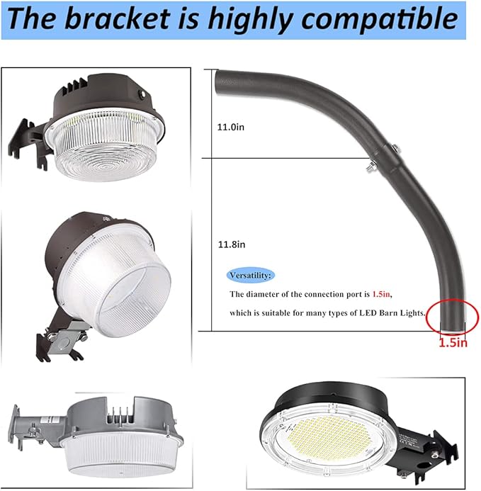 ledmo Mounting Arm for LED Barn Light Adjustable Angle Sturdy Black Aluminum Extension Mounting Pole for Dusk to Dawm Outdoor Security Area Light Yard Lighting
