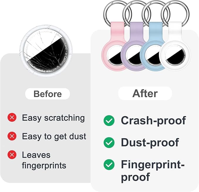 Linsaner [4 Pack] Holder for AirTag 2nd Gen (2026) & 1st Gen, Silicone Case Keychain Key Ring, Protective Cover for Apple for Air Tags, GPS Finder Accessories, Pink/Lilac/Grey Blue/White