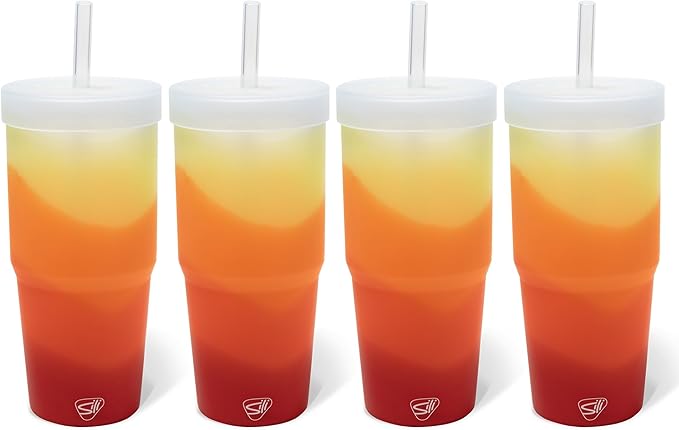 Silipint: 32oz Silicone Straw Tumbler, Unbreakable, Non-Toxic, Dishwasher Safe - Pack of 4