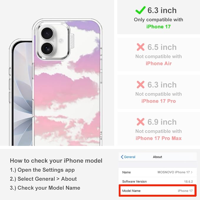 MOSNOVO for iPhone 17 Case, Shockproof Military-Grade Protection 6.6ft Drop Tested, Camera Control, Clear Phone Case for iPhone 17, Sunset Glow Design