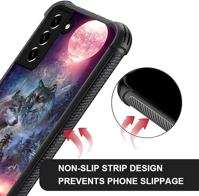 for Samsung Galaxy S22 Case, Star Two Wolfs Howling Pattern Graphic Design Girl Boy Soft Silicone Hard Acrylic Shock Protection for Samsung Galaxy S22