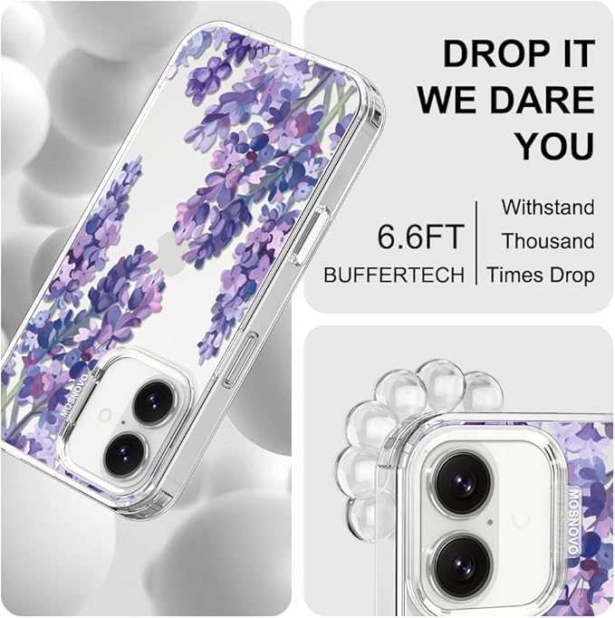 MOSNOVO for iPhone 17 Case | Military Grade 6.6ft Drop Tested | Camera Control | Clear with Lavender Design