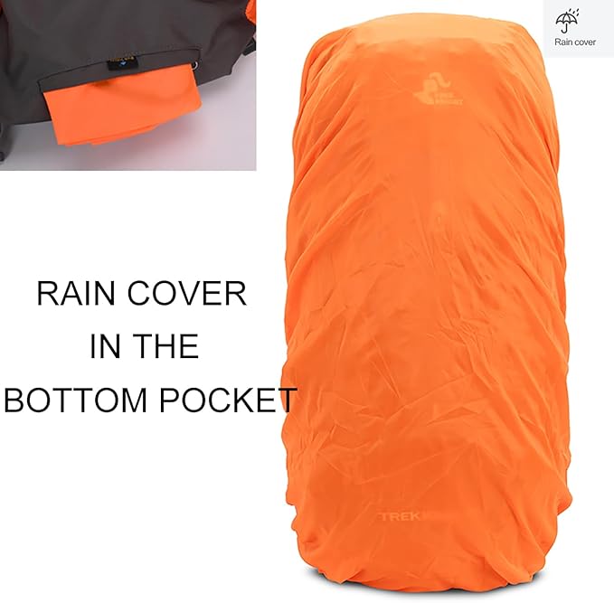 Bseash 60L Hiking Camping Backpack with Rain Cover, Waterproof Large Capacity Outdoor Sport Travel Daypack Climbing Touring (Orange)