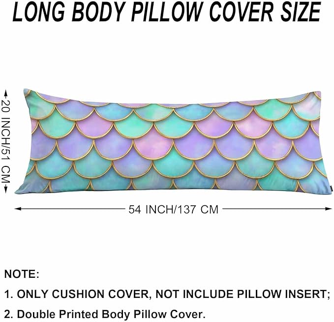 Body Pillow Covers Mermaid Body Pillowcase 20"X54", Mermaid Scales Couch Body Pillow Cases for Home Bedroom, Outdoor Body Cushion Cover for Men Women