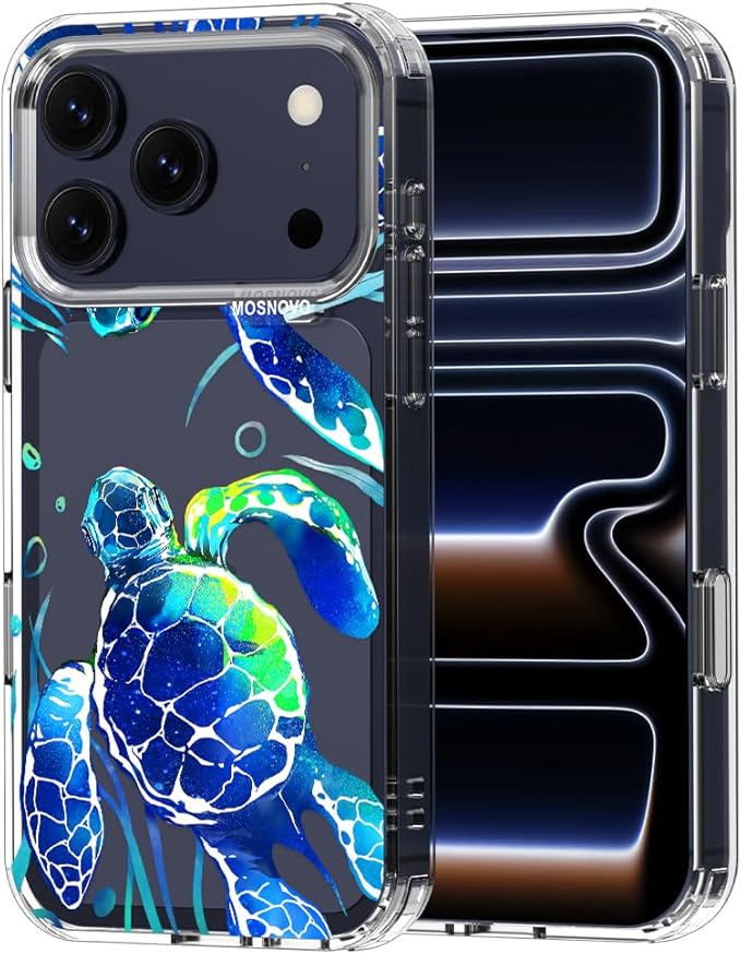 MOSNOVO for iPhone 17 Pro Case | Military Grade 6.6ft Drop Tested | Camera Control | Clear with Sea Turtles Design