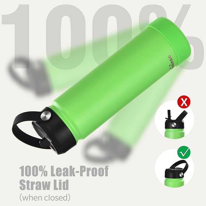 Insulated Stainless Steel Water Bottle with Straw, Ceramic-Lined, BPA-Free & Leak-Proof, 24 oz, Canopy Green