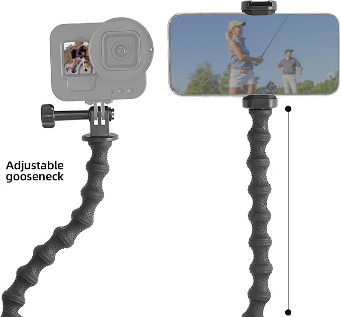 Gooseneck Phone Clamp Mount with Super Clamp - 360° Adjustable Phone Stand Compatible with iPhone 16-6, 360 Action Camera & 0.7-2" Devices for Desk/Outdoor/Video Creation