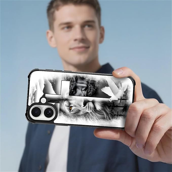 for iPhone 17 Case,for MagSafe Graphic Design for Girl Boy Soft Silicone Hard Acrylic Shock Protection Designed for iPhone 17 Lion Cross Jesus Christ Dove Pattern
