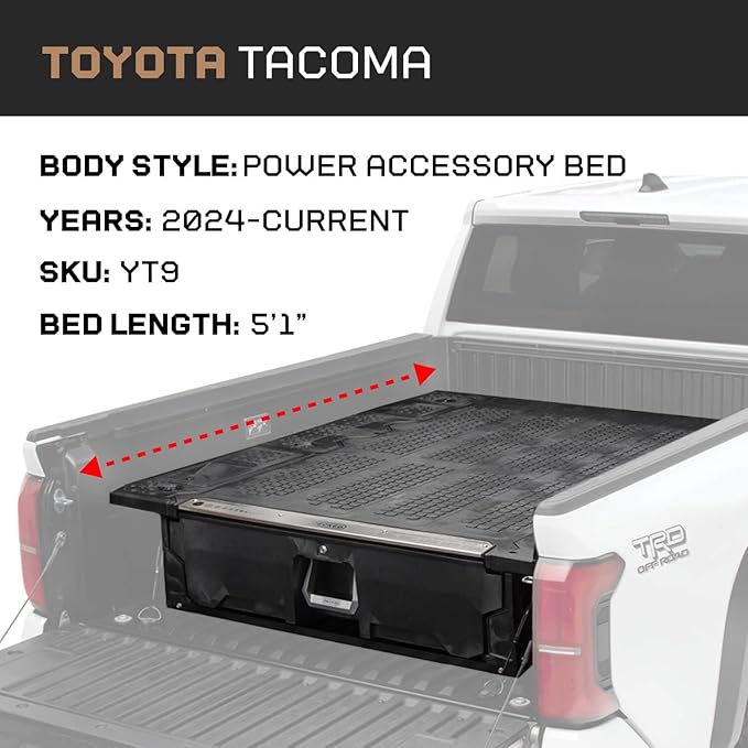 DECKED Truck Bed Storage System with System Accessories | Compatible with Toyota Tacoma with Power Accessory Bed (2024-Current) 5'1"