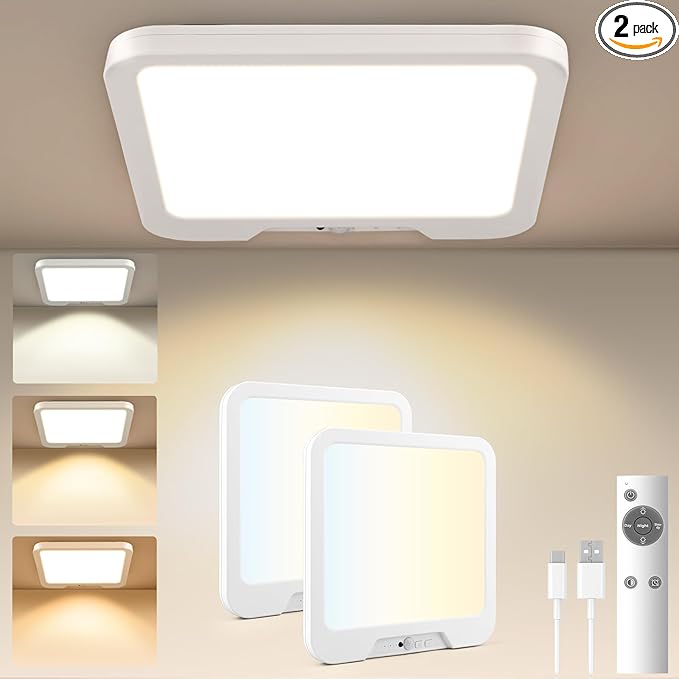 Meliya USB C Rechargeable Motion Sensor Ceiling Light 550LM with Remote, 3000K 4000K 6000K Magnetic Wireless LED Ceiling Light Battery Powered for Shower Stairs Hallway Porch Pantry Garage Patio Shed