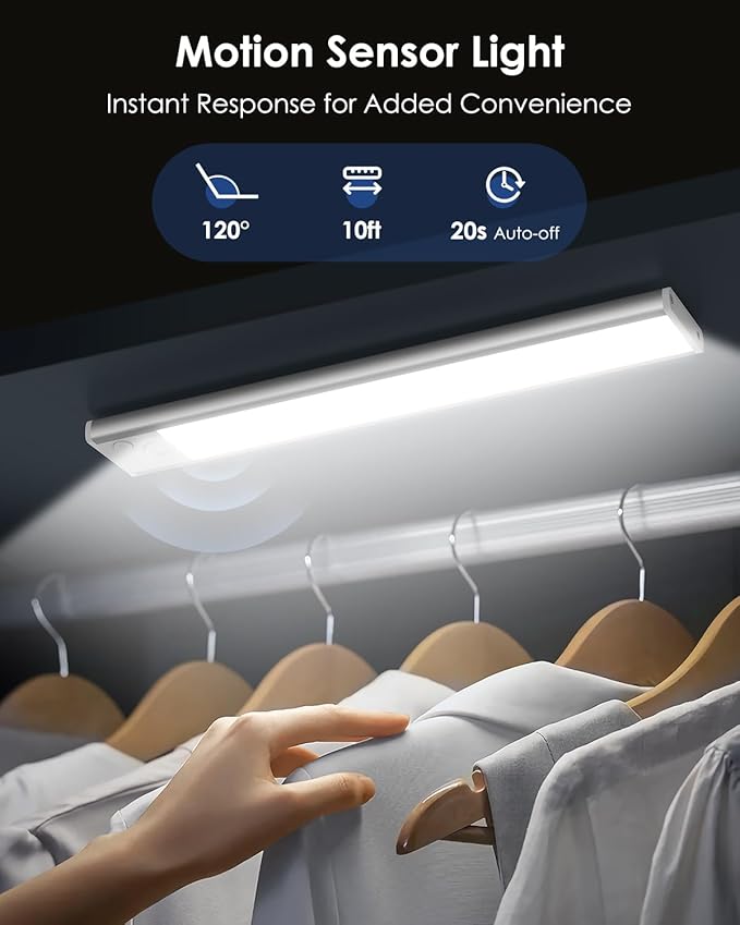5-Pack 12in Under Cabinet Lighting, Upgraded 2500mAh Rechargeable Under Cabinet Lights Wireless, LED Motion Sensor Light Indoor Closet Lights Under-Counter Light Fixtures for Kitchen, Hallway