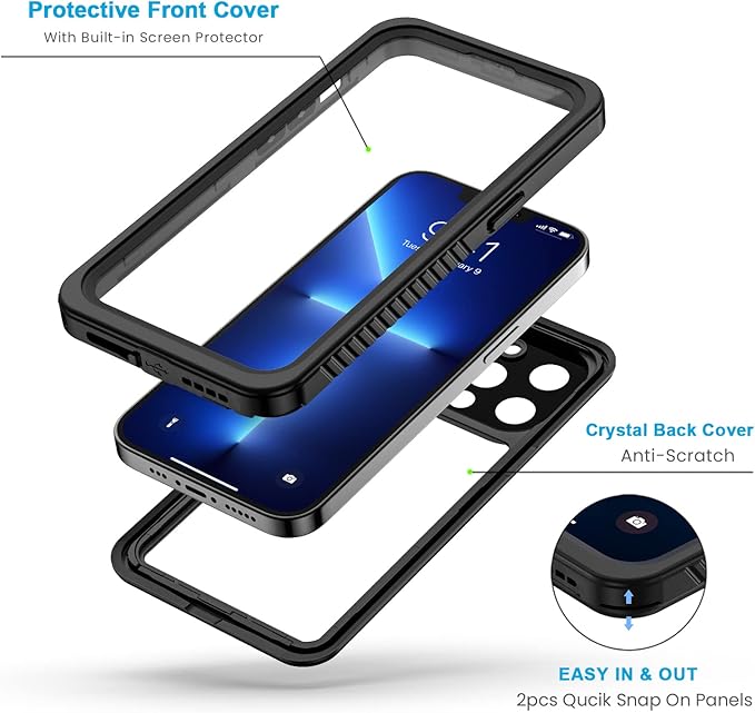 Lanhiem for iPhone 13 Pro Max Case, IP68 Waterproof Dustproof Shockproof Cases with Screen Protector, Full Body Protective Front and Back Cover for iPhone 13 Pro Max - 6.7 inch (Black)
