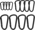 Black Carabiner Clip, Includes Mini 2 Inch Carbineers, Small 2.3" D Ring Clip, Large 3 Inch Carabiner Heavy Duty, Aluminum Caribiner Keychain Hook for Backpack Hiking Camping
