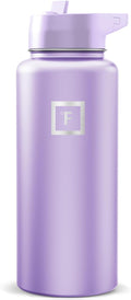 IRON °FLASK Camping & Hiking Hydration Flask with Straw, Wide Mouth Insulated Stainless Steel Sports Water Bottle - Lavender 32 oz - Straw (1 Lid)
