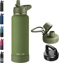 RUBYFLASK 40oz Insulated Water Bottle with Straw, Stainless Steel Metal Vacuum Water Flask, Large Thermal Water bottle with Leakproof 3 Lids for Travel, Camping, Gym Sports Armygreen