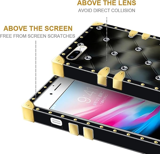 Compatible with iPhone 8 7 SE Case, Shiny Black Sofa Crystal Luxury Golden Decoration for Girl Women Soft TPU Shockproof Protective Hard PC Back for iPhone 8 7 SE