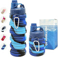 Silicone Collapsible Water Bottles, 16oz（500ml） Portable Foldable Expandable Water Bottle Sports Cups, Leak Proof Reusable BPA Free, for Outdoor Activities (Blue)