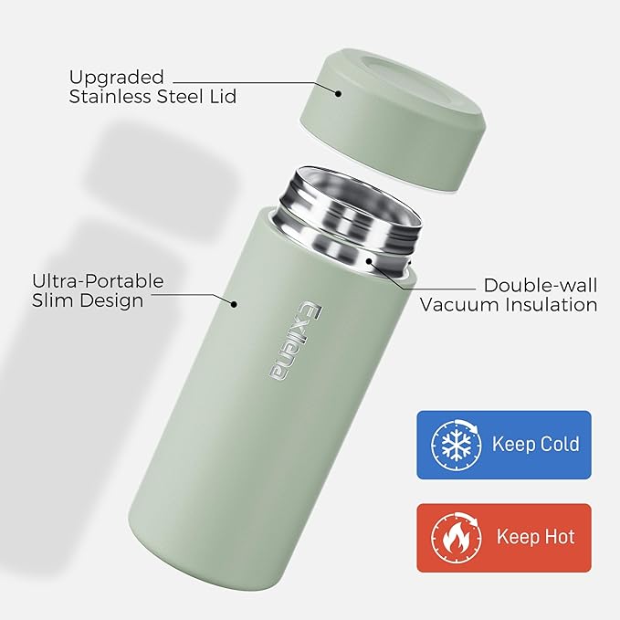 【Upgraded】Exllena Small Insulated Water Bottle 8 oz/250ml– Mini Insulated Water Bottle for Hot & Cold Drinks, Perfect Small Water Bottle for Travel, Purse...(Sage Green)