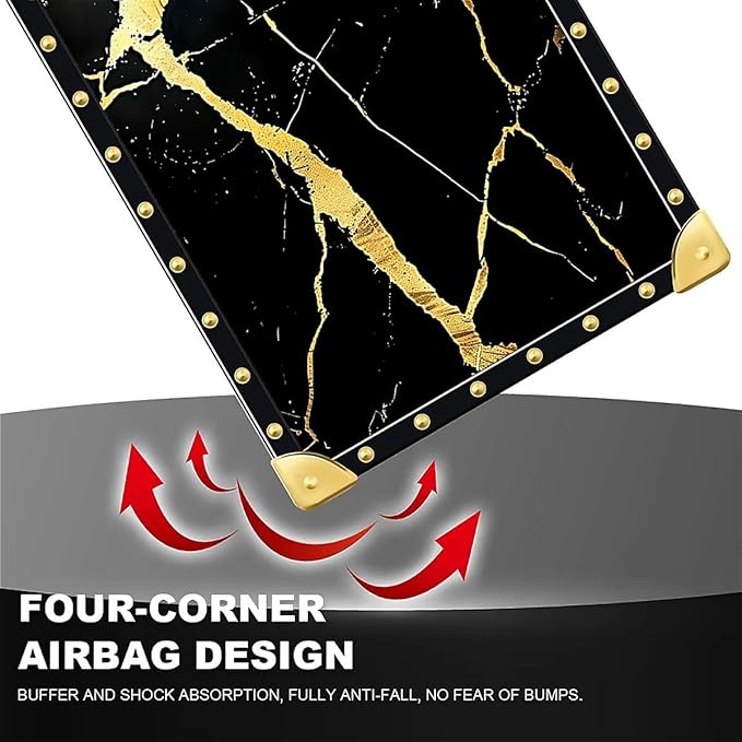 Compatible with iPhone 16 Pro Max Case, Black Gold Marble Nature Luxury Golden Decoration for Girl Women Soft TPU Shockproof Protective Hard PC Back