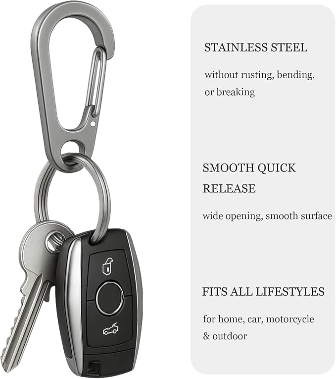 Stainless Steel Carabiner Keychain, Quick Release Heavy Duty Key Clip for Purse, Car, Motorcycle, Key Chain Rings Kit