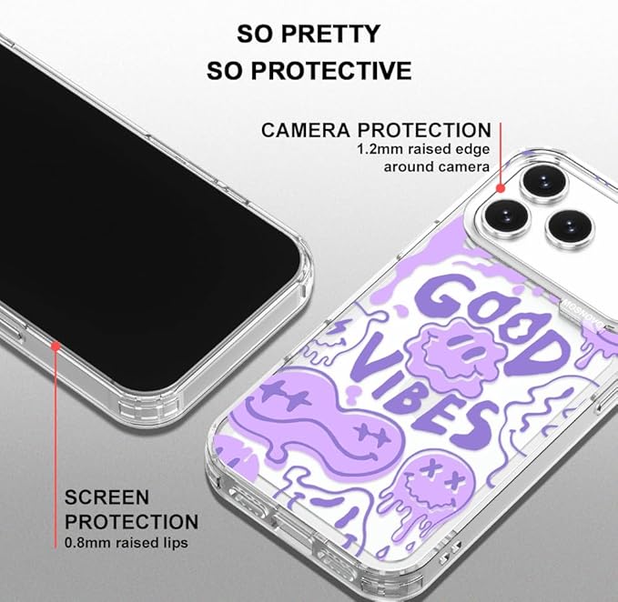 MOSNOVO for iPhone 17 Pro Max Case | Military Grade 6.6ft Drop Tested | Camera Control | Clear with Good Vibes Design