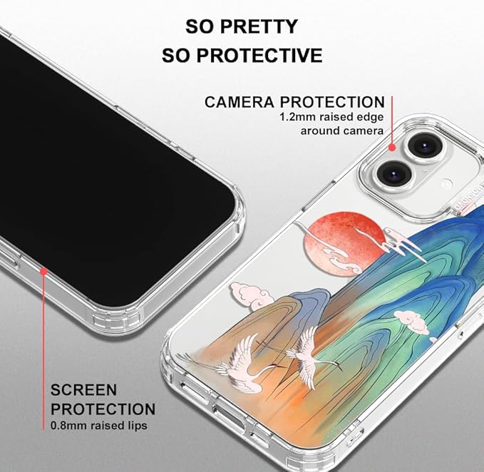 MOSNOVO for iPhone 16 Plus Case, Shockproof Military-Grade Protection 6.6ft Drop Tested, Clear Phone Case for iPhone 16 Plus, Celestial Cranes Design