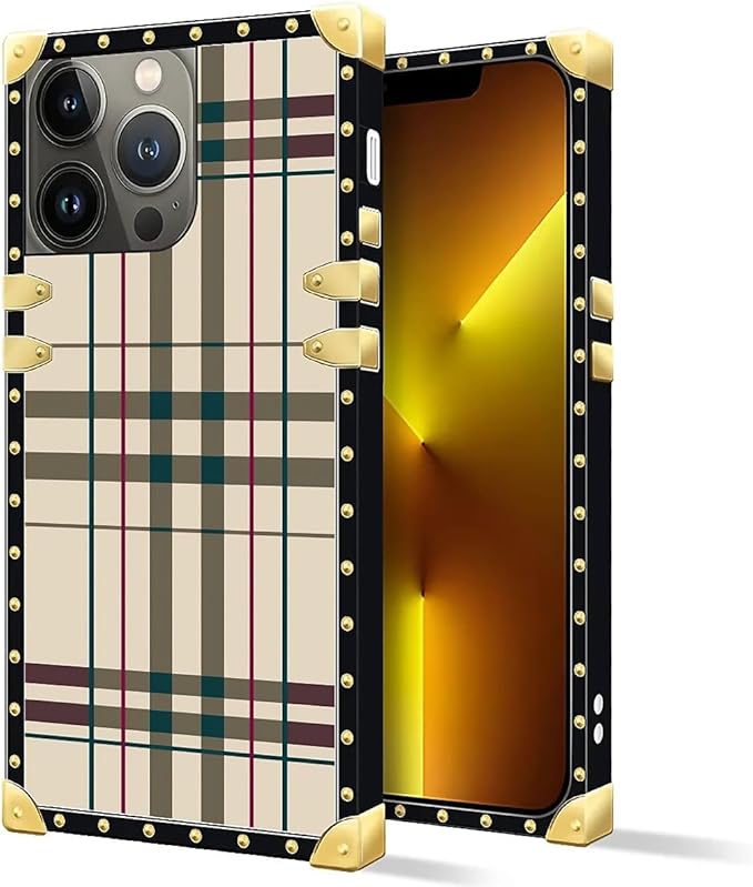 Compatible with iPhone 13 Pro Case, Black Red Beige Stripes Luxury Golden Decoration for Girl Women Soft TPU Shockproof Protective Hard PC Back for iPhone 13 Pro