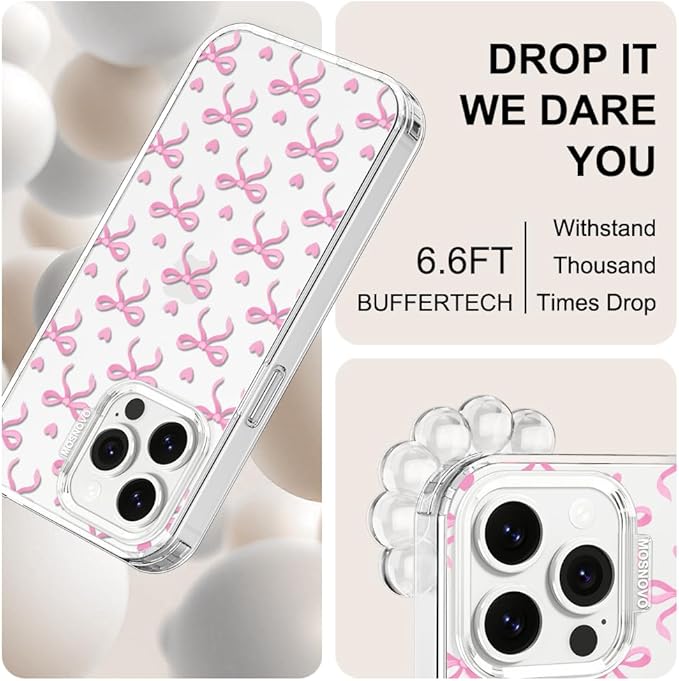 MOSNOVO Case for iPhone 13 Pro, [Buffertech 6.6ft Military-Grade Drop Protection] [Anti Peel Off Tech] Clear TPU Bumper Phone Case Cover Design - Bowtiful Love