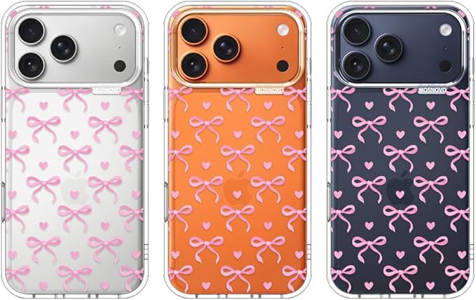 MOSNOVO for iPhone 17 Pro Max Case | Military Grade 6.6ft Drop Tested | Camera Control | Clear with Bowtiful Love Design