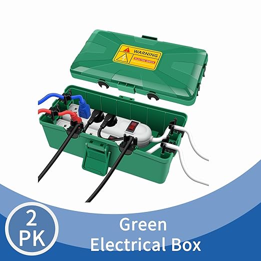 NineLeaf [2 Pack] Outdoor Electrical Box Waterproof, Medium Weatherproof Electrical Box (10.3x5.9x3.7 inch), Extension Cord Cover for Power Strip, Timer, Plug, Christmas Light, Green