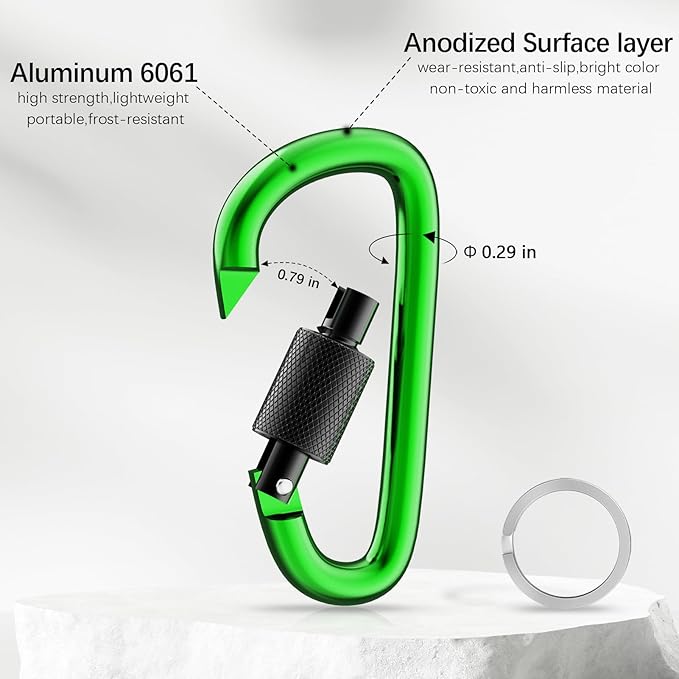 sprookber 3" Locking Carabiners | Keychain Carbineers D Ring Key Clip Spring Snap Hook for Multi-Usage | Set of 8