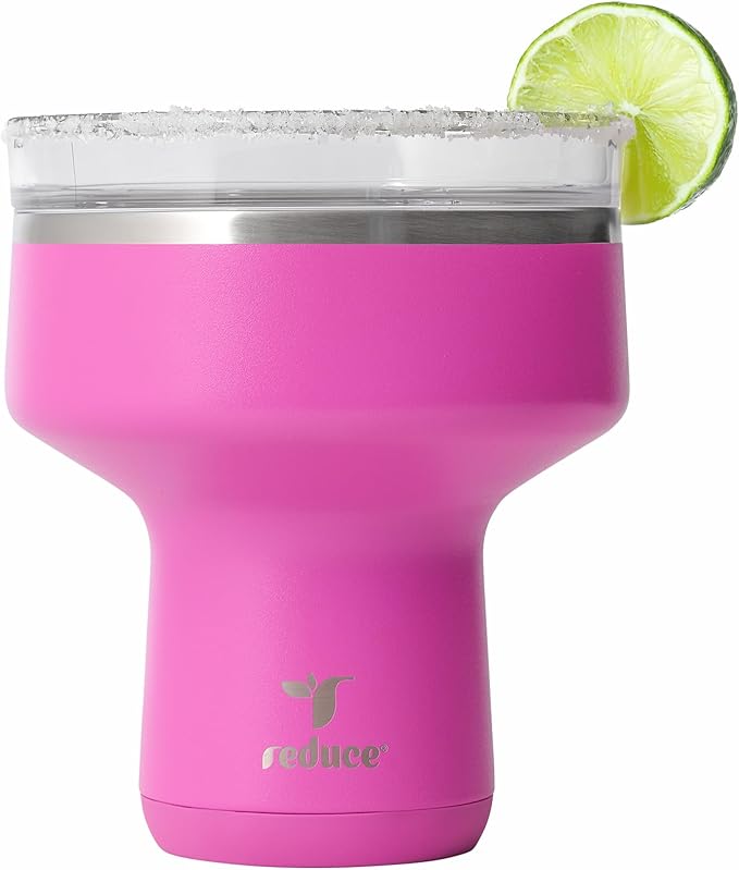 REDUCE Saltini 16 oz Cocktail Tumbler-Insulated Margarita Tumbler with Lid - Keeps Drinks Cold for 10 Hours- 60 Sippable Martini Glass Alternative - Shatterproof, Perfect for Parties - Sunset Fuschia