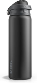ENCOOL Leakproof Insulated Water Bottle with Straw Dual-Sip Water Bottle Bag-Safe Design for Work, Commute & Gym – Keeps Drinks Cold All Day, 24 oz, Jet Black