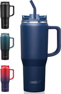EALGRO Insulated Coffee Mug Cup with Lid, 40 oz Tumbler with Handle and Straw, Double walled Stainless Steel Coffee Tumbler, Thermal Water Bottle Jug, Navy Blue