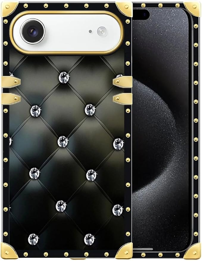for iPhone 17 Air Case Luxury Golden Decoration for Girl Women Soft TPU Shockproof Protective Hard PC Back for iPhone 17 Air Crazy Pattern Shiny Black Sofa Crystal