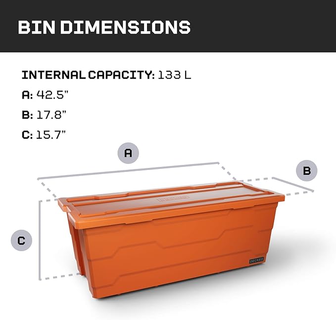 DECKED Payloader 133 L (2-Pack) - 200 lb Load Rated, Heavy-Duty Stackable Garage Storage Bins - Blaze Orange
