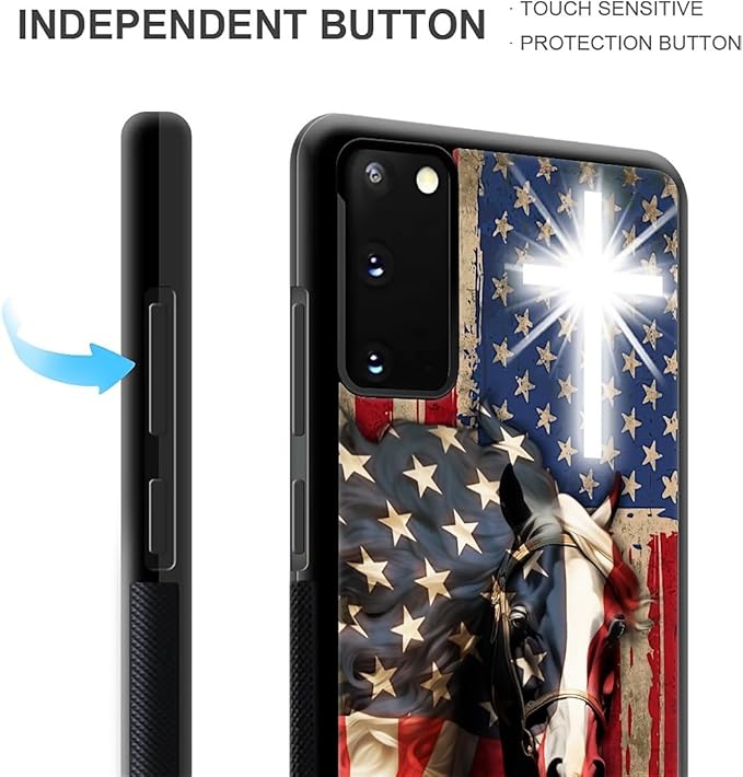 for Samsung Galaxy S20 Case, Red American Flag Horse Cross Pattern Graphic Design Girl Boy Soft Silicone Hard Acrylic Shock Protection for Samsung Galaxy S20