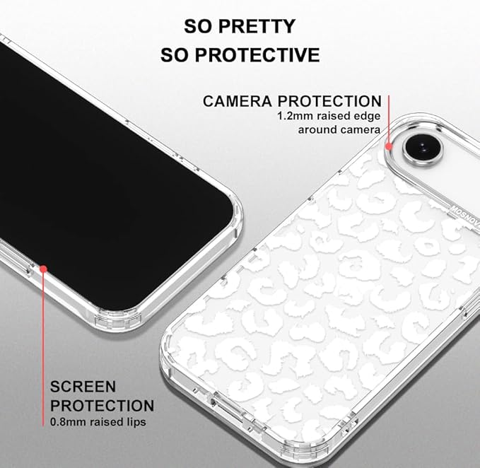 MOSNOVO for iPhone Air Case | Military Grade 6.6ft Drop Tested | Camera Control | Clear with White Leopard Print Design