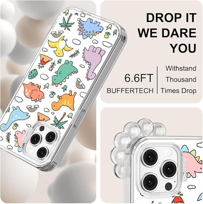 MOSNOVO Case for iPhone 12 & iPhone 12 Pro, [Buffertech 6.6ft Military-Grade Drop Protection] [Anti Peel Off Tech] Clear TPU Bumper Phone Case Cover Design - Dinosaur Land